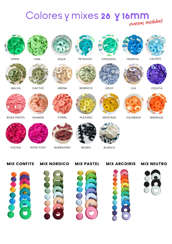 Tabla de colores de discos 28 y 16mm